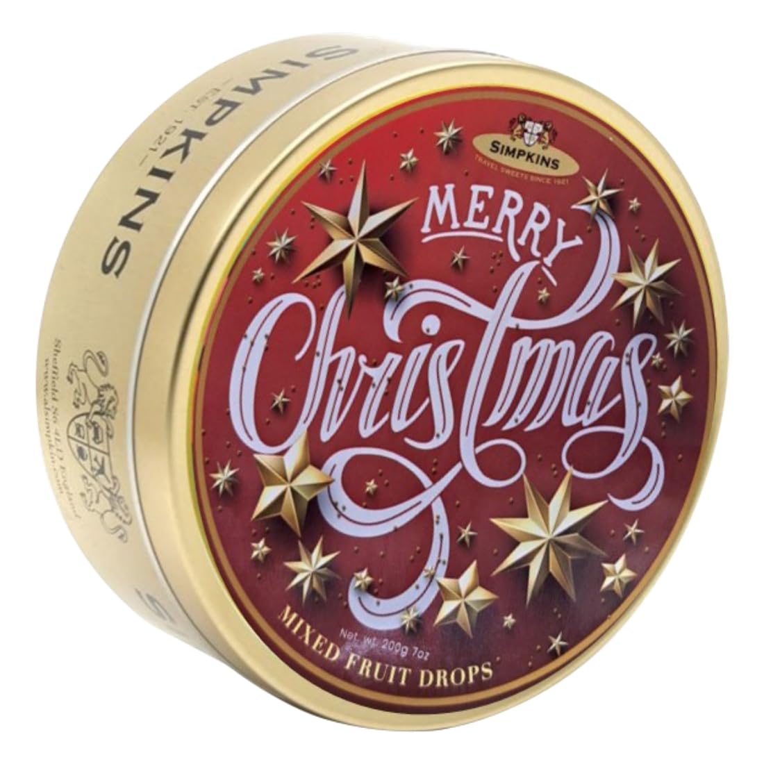 Simpkins Merry Christmas Mixed Fruit Drops - Limited Edition Travel Sweets Tin 200g
