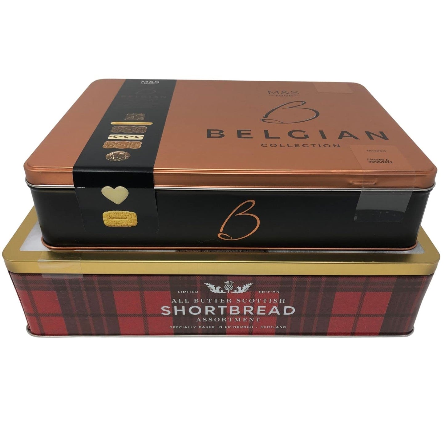 Marks and Spencers M&S Shortbread Biscuits Gift (650g) Bundled with M & S Belgian Chocolate Biscuits Collection (400g) Christmas Biscuits Tins Biscuits Gift Set