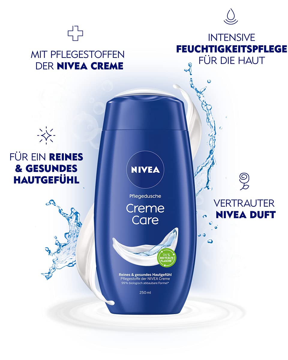 NIVEA Creme Care Shower Gel (250 ml), Shower Gel with Unique Mild Fragrance, Gently Cleansing Cream Shower with Selected Ingredients of Nivea Cream