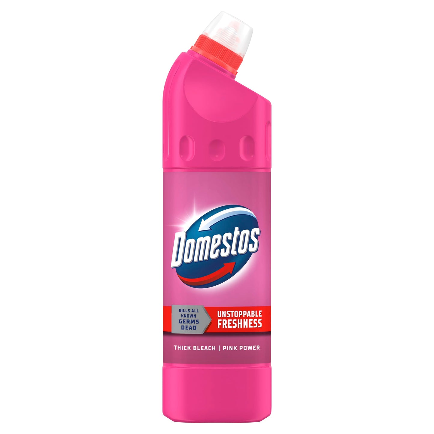 Domestos Pink Power Thick Bleach eliminates 99.9% of bacteria and viruses disinfectant to prevent the build-up of limescale for up to 3x longer 750 ml