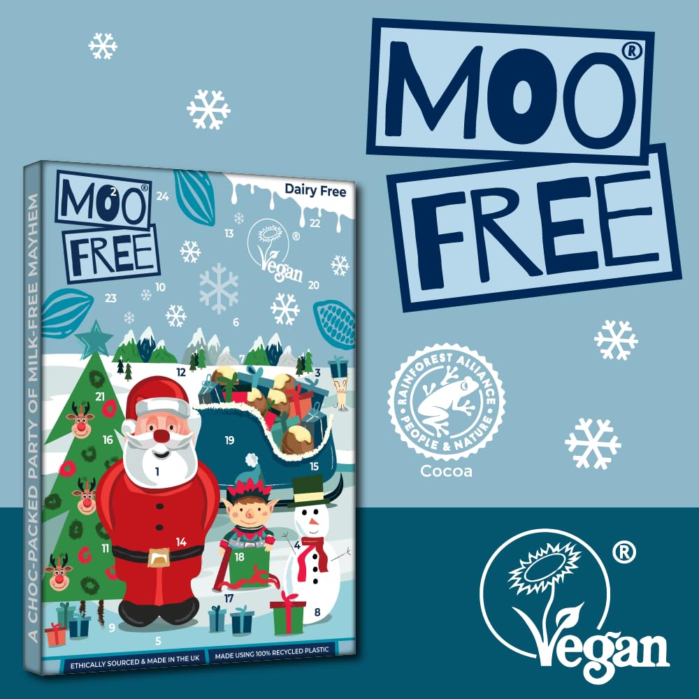 Moo Free Alternative White Chocolate Advent Calendar Christmas Gluten Dairy Free Vegan Friendly