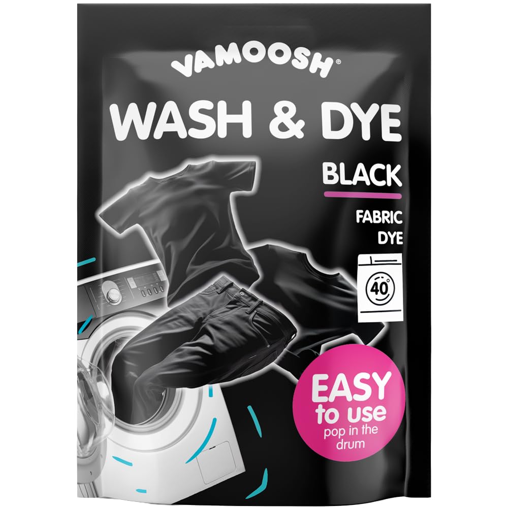 Vamoosh Wash & Dye Black 350g, Intense Black Dye for Clothes - Easy to Use Fabric Colour for Washing Machine, Just Pop in The Drum for Fresh-Looking Results