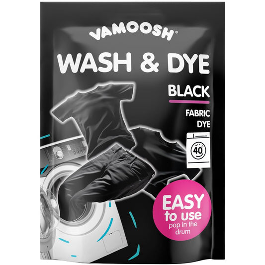 Vamoosh Wash & Dye Black 350g, Intense Black Dye for Clothes - Easy to Use Fabric Colour for Washing Machine, Just Pop in The Drum for Fresh-Looking Results
