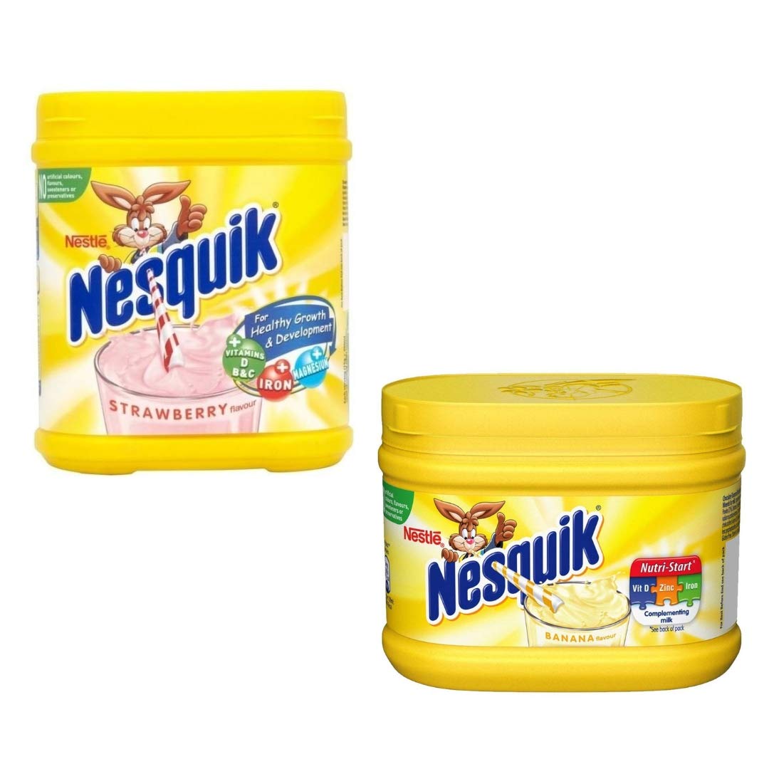 Nesquik Banana and Strawberry Milkshake Bundle | Enjoy This Delicious Combo | Banana Flavour 1 x 300g and Strawberry Milkshake 1 x 500 g | Total of 2 tubs