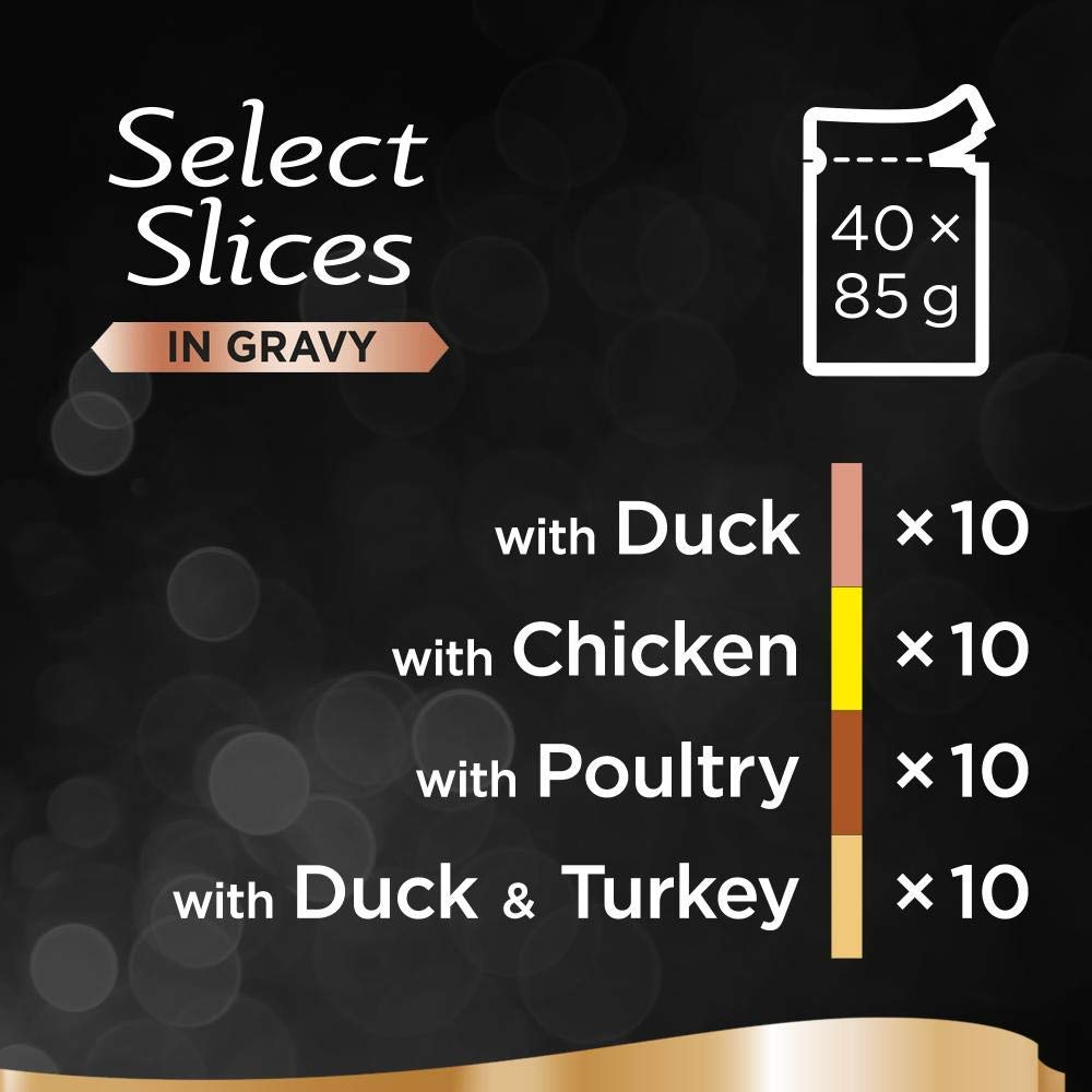 Sheba Select Slices, Wet Cat Food Pouches, Poultry Collection in Gravy, 40 x 85 g