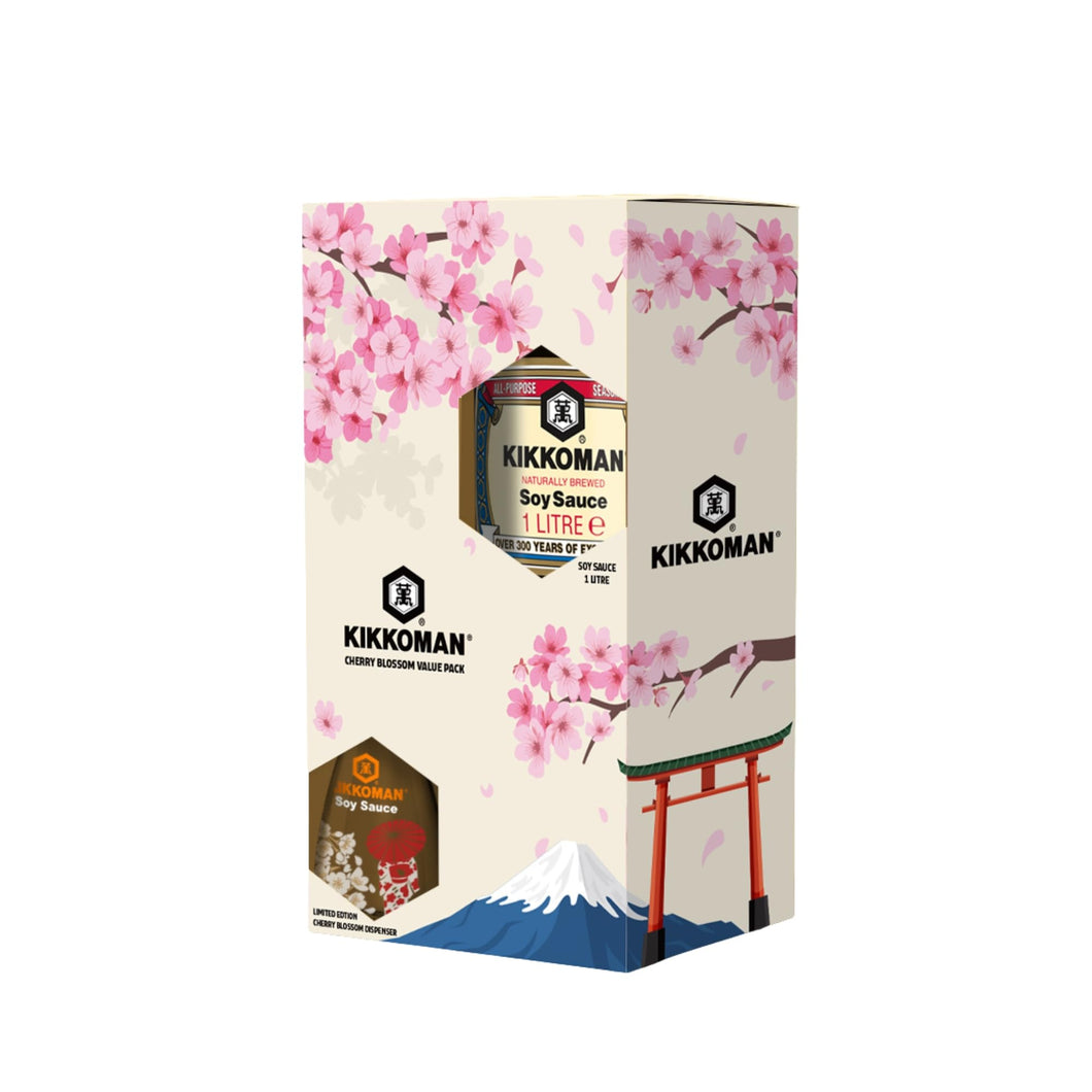 Kikkoman Cherry Blossom Soy Sauce Value Pack – Naturally Brewed Soy Sauce 1L & Limited Edition Cherry Blossom Dispenser Bottle 150ml – Rich Umami – Cooking, Marinades & Stir Fries