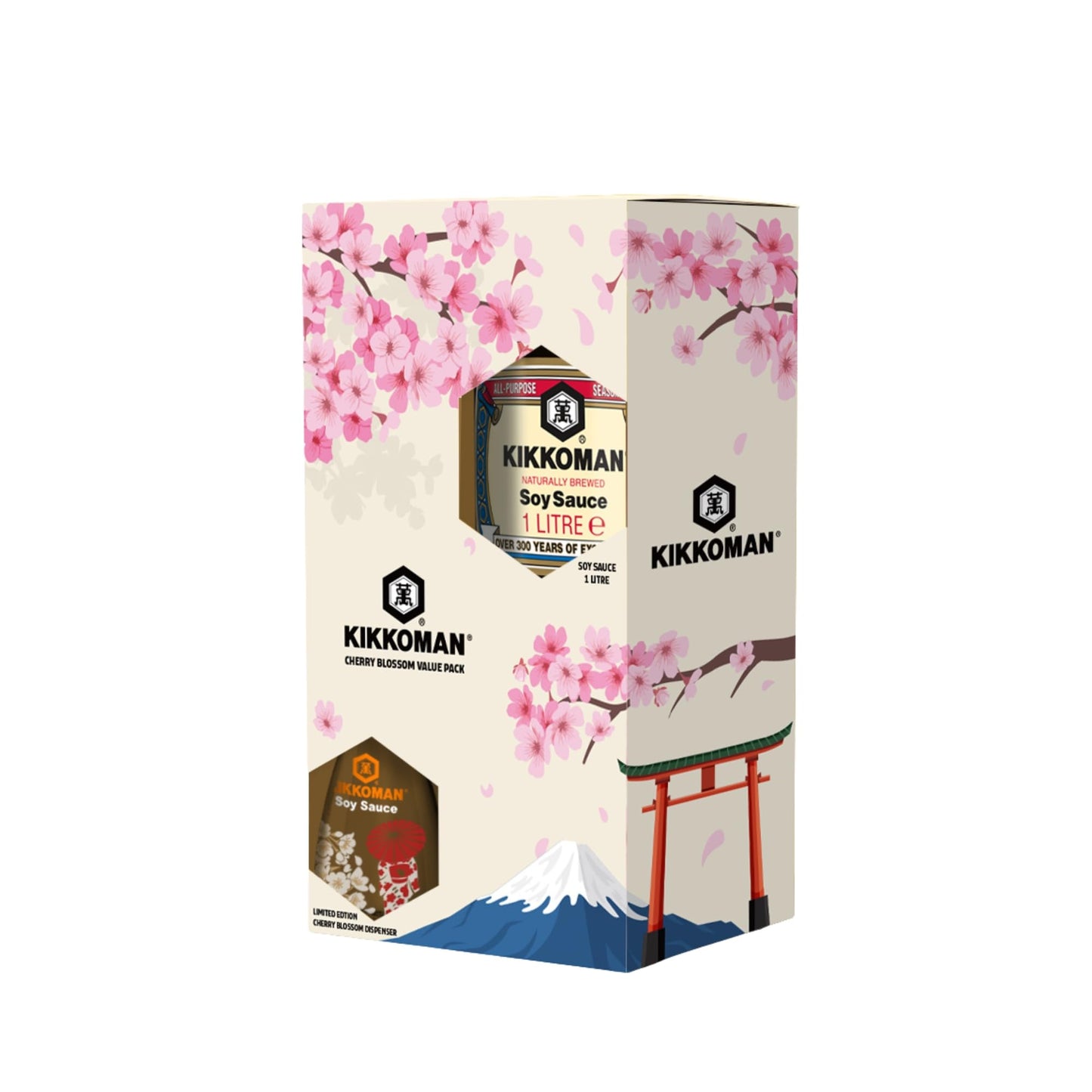 Kikkoman Cherry Blossom Soy Sauce Value Pack – Naturally Brewed Soy Sauce 1L & Limited Edition Cherry Blossom Dispenser Bottle 150ml – Rich Umami – Cooking, Marinades & Stir Fries