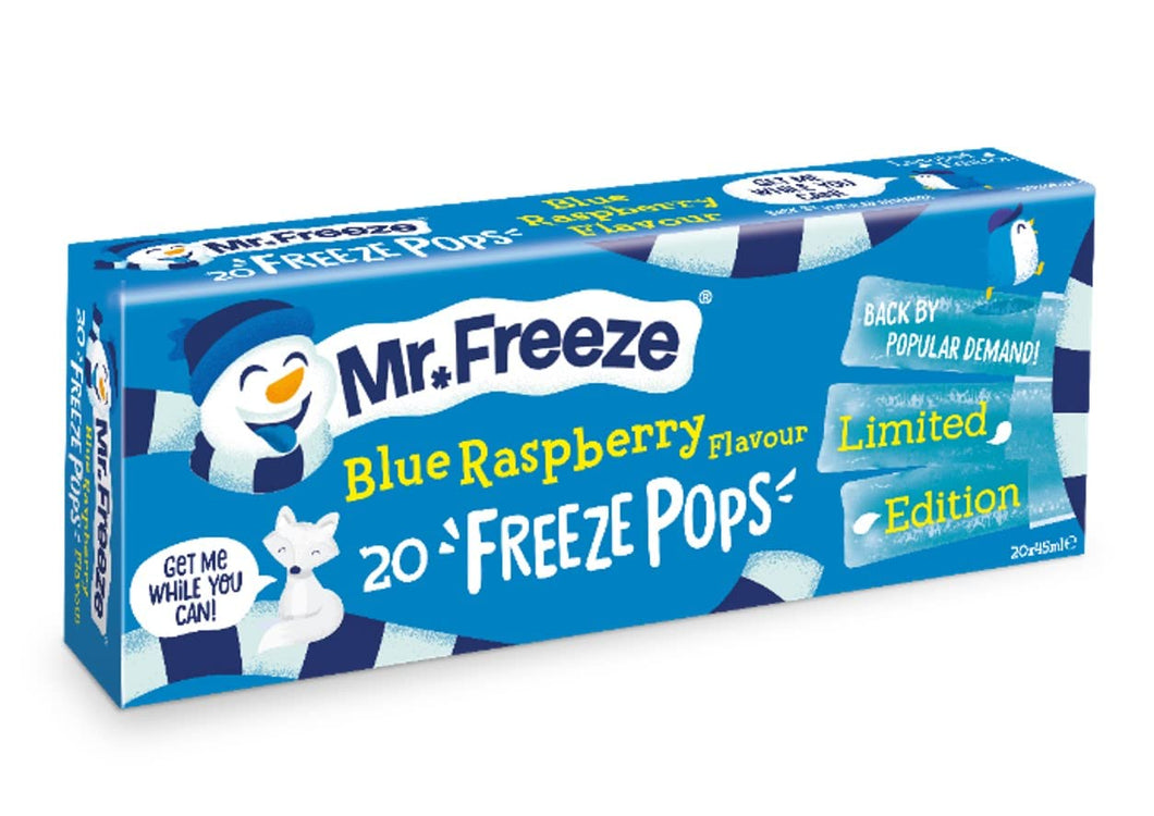 Mr Freeze Ice Pops - Naturally Flavoured Ice Lollies - Blue Raspberry Flavour Vegan Friendly Freeze Pops, 20 x 45 ml