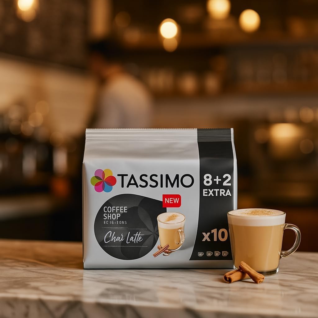 Tassimo Sweet Spice Latte Twin Pack – Coffee Shop Selections Chai & Cinnamon Roll Coffee Pods (Pack of 2, Total 18 Drinks)