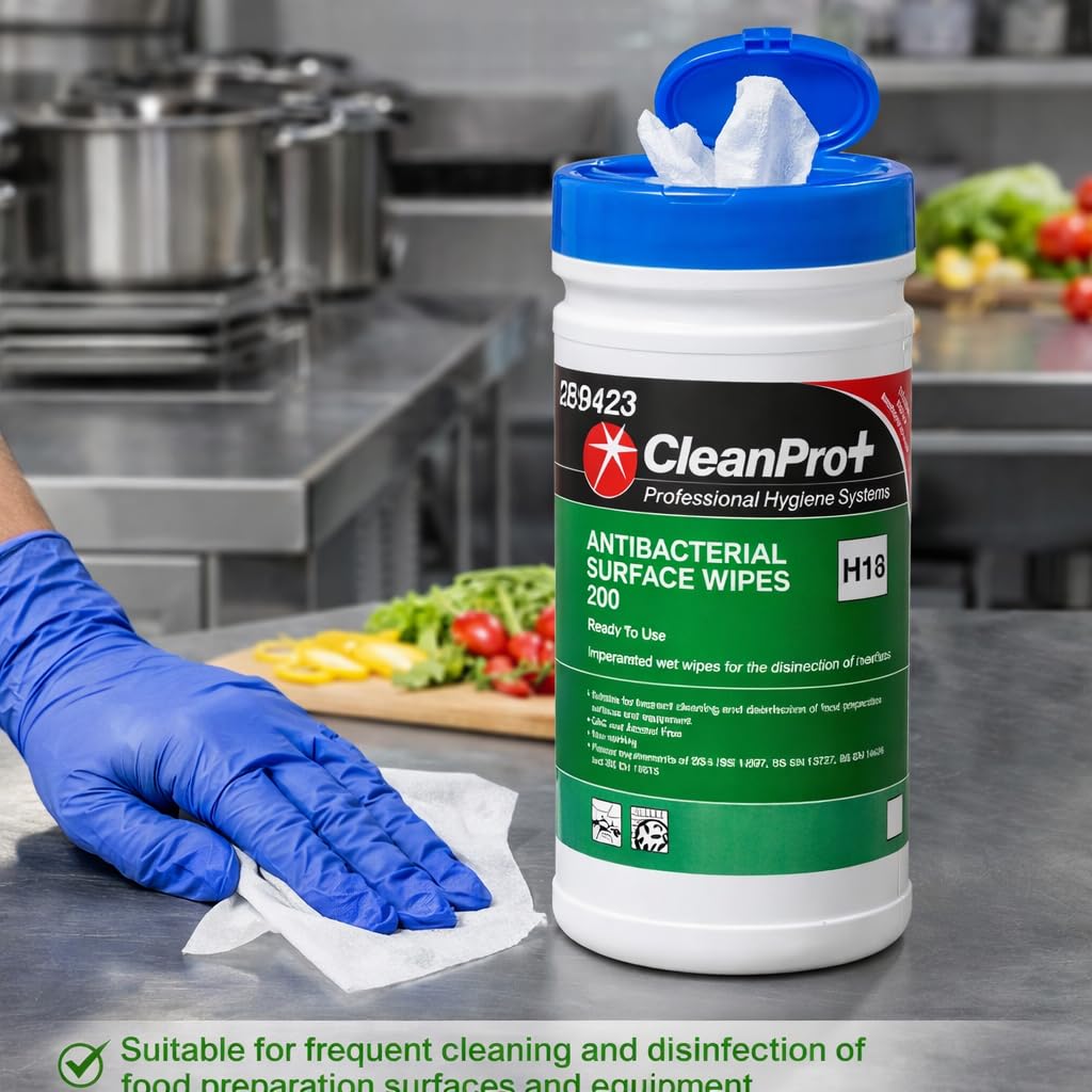 CleanPro+ Antibacterial Surface Wipes, Food Safe, Alcohol-Free, Ready to Use, 200 Wipes