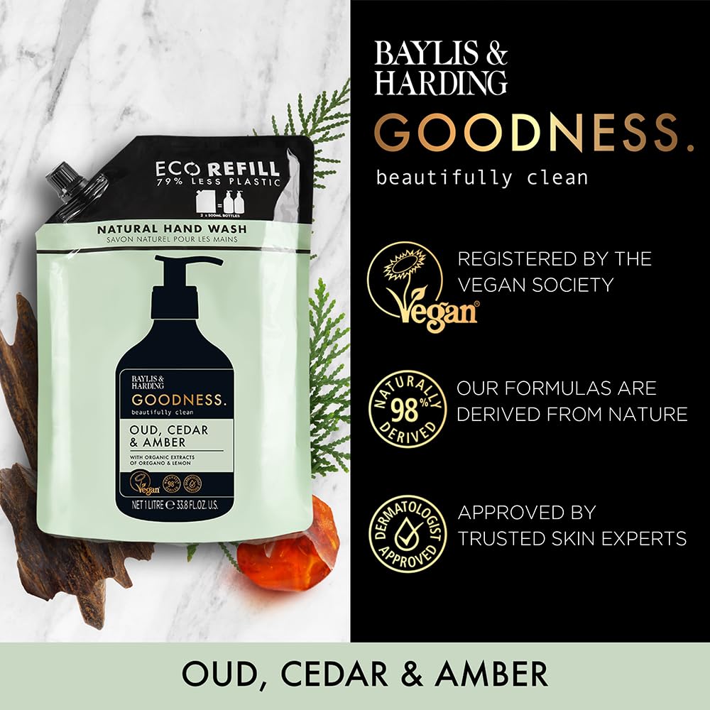 Baylis & Harding Goodness Oud, Cedar & Amber Natural Hand Wash 1 Litre
