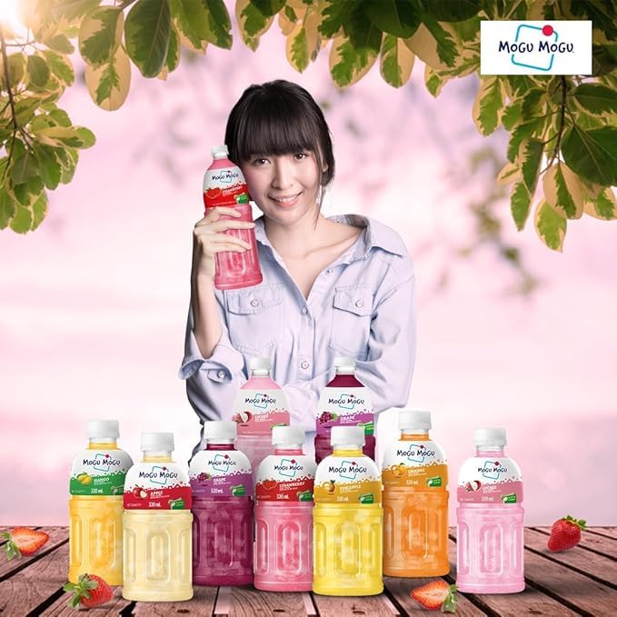 Mogu Mogu Strawberry Flavour Drink with NATA de Coco - 6 x 320ml
