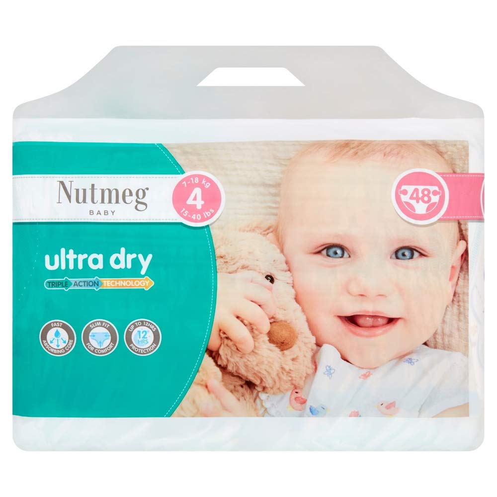 Nutmeg Baby Ultra Dry Size 4 7-18 Kg/ 15-40 Lbs 48 Nappies