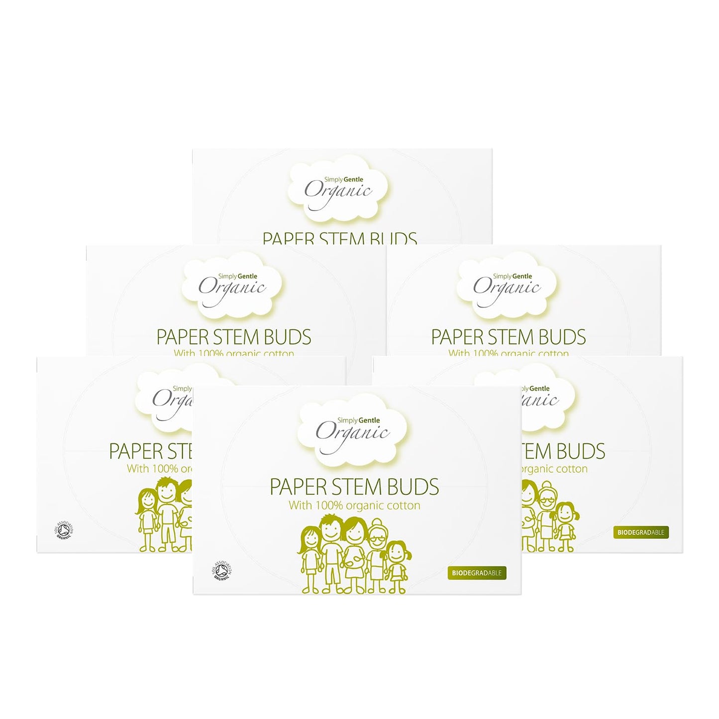 Simply Gentle Organic Cotton Buds with Paper Stems - Eco-Friendly – Sustainable – Biodegradable – Plastic Free – 100% Organic Cotton – 200 Buds Per Pack (Pack of 6)