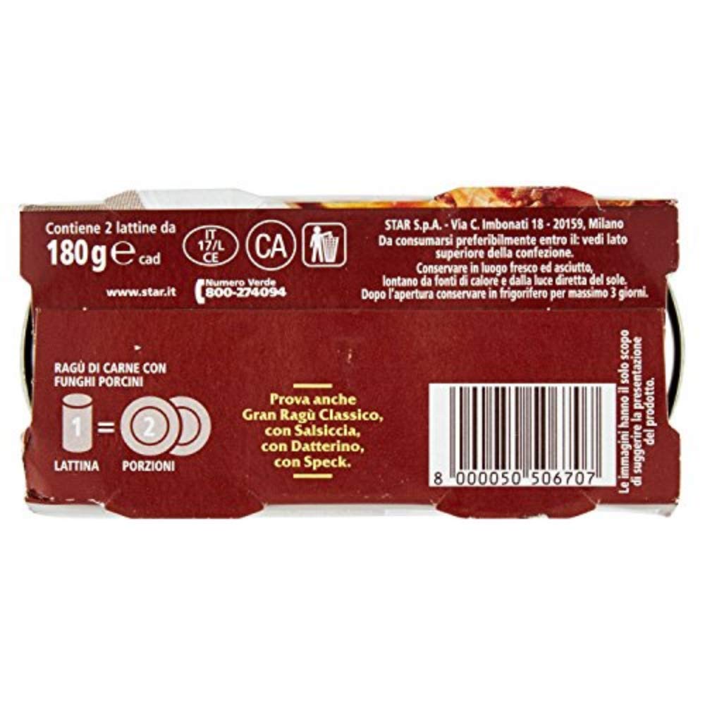 Star Gran Ragù Ragu' Sauce with Porcini Mushroom 180gr x 2