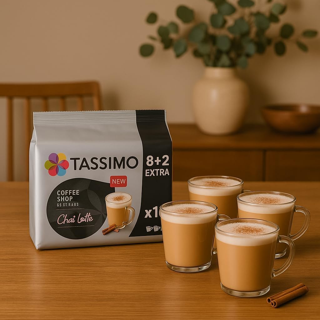 Tassimo Sweet Spice Latte Twin Pack – Coffee Shop Selections Chai & Cinnamon Roll Coffee Pods (Pack of 2, Total 18 Drinks)
