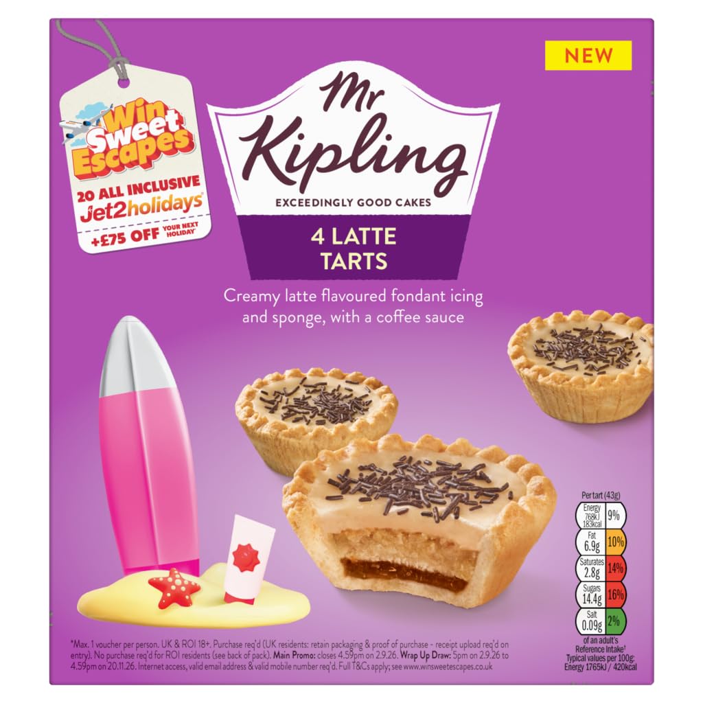 Mr Kipling Latte Tarts, 4 Treats - Perfect For Snacking On-the-Go (Pack of 1)