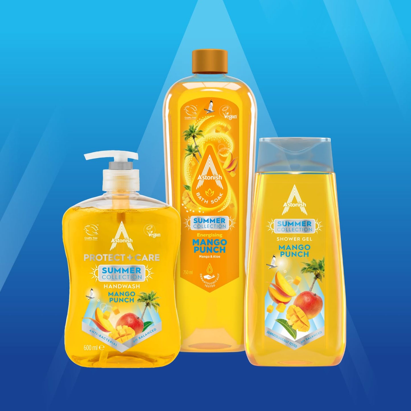 Astonish Protect & Care Anti-Bacterial Hand Wash - Moisturising and Kind to Skin Soap - Vegan and Cruelty Free - Mango Punch Summer Collection - Multipack 3 x 600ml