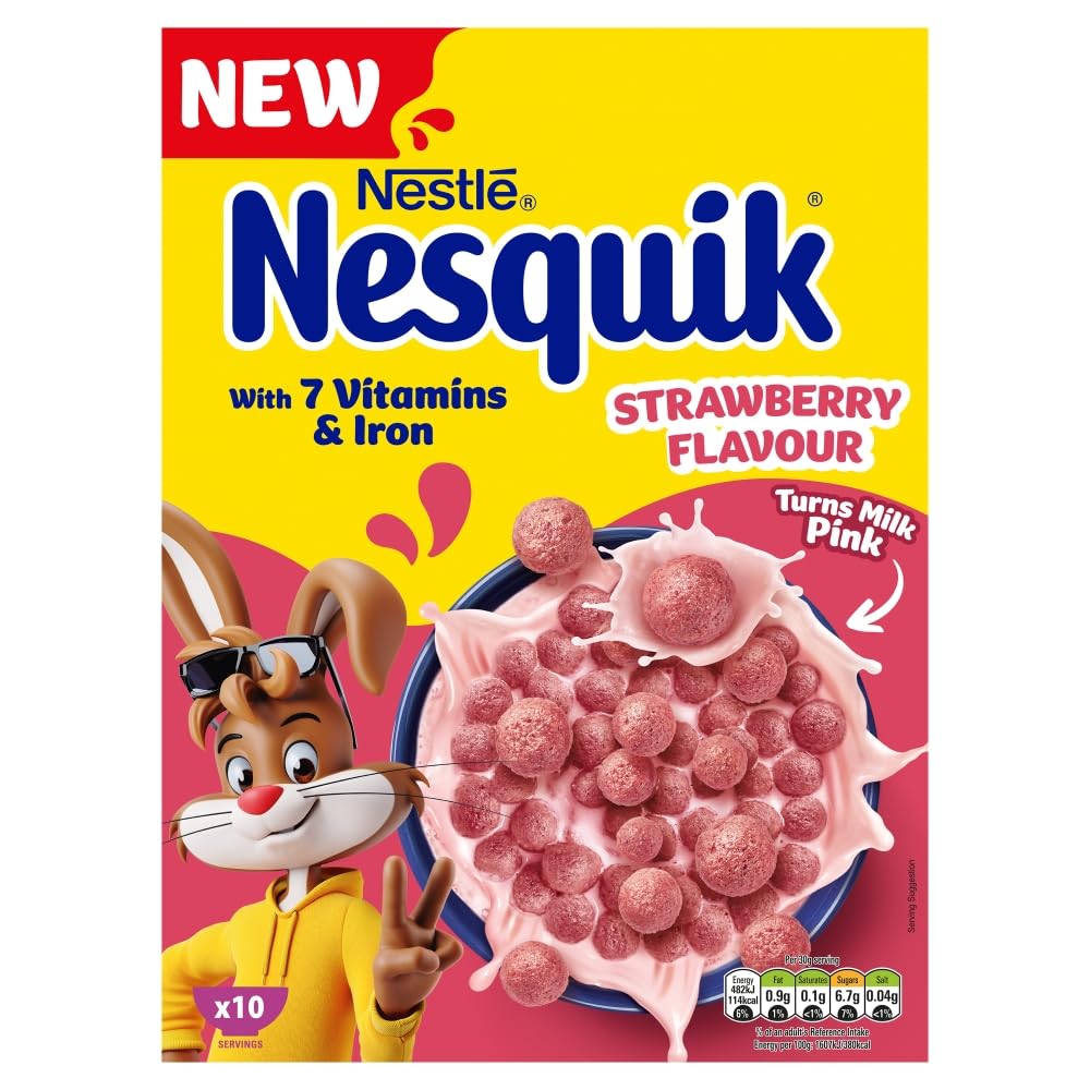 Nestlé Cereals - Nesquik Breakfast Cereal - Bitesize Strawberry Wholegrain Puffed Balls- 310g