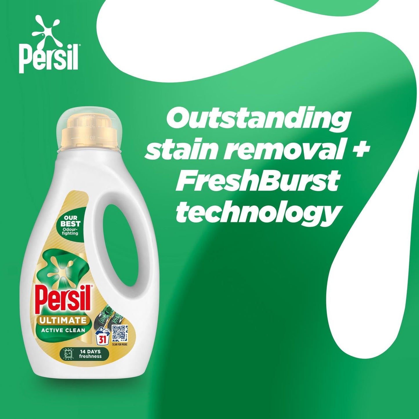 Persil Ultimate Liquid Detergent Outstanding Stain Removal Effective in Quick and Cold Washes with 14 Days of Lasting Freshness 31 Washes, 837ml (Buy 1, Active Clean)