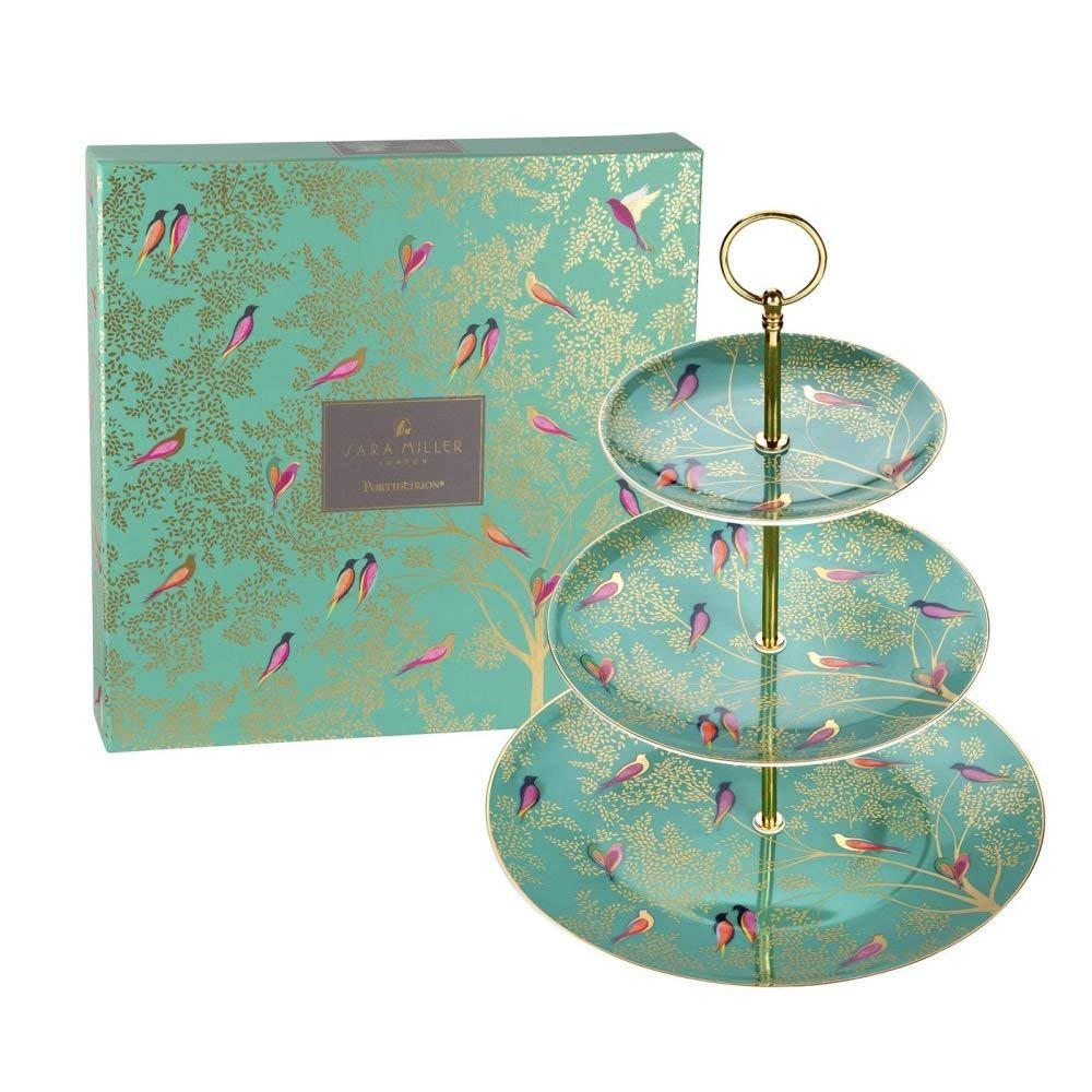 Sara Miller for Portmeirion Chelsea 3 Tier Cakestand-Green, Ceramic, 280 x 280 x 60 cm