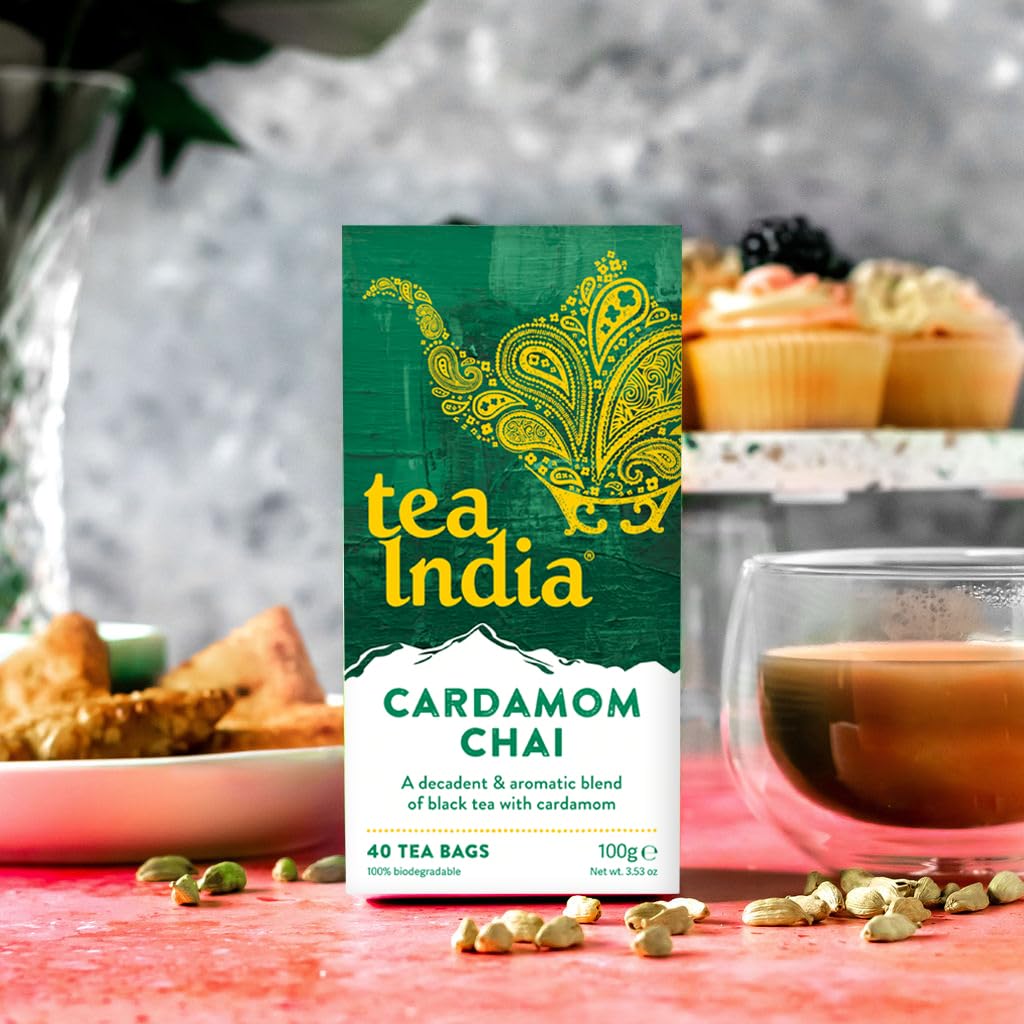 Tea India Chai Tea Bags (4 Packs of 40 Biodegradable Tea Bags) Rainforest Alliance Certified