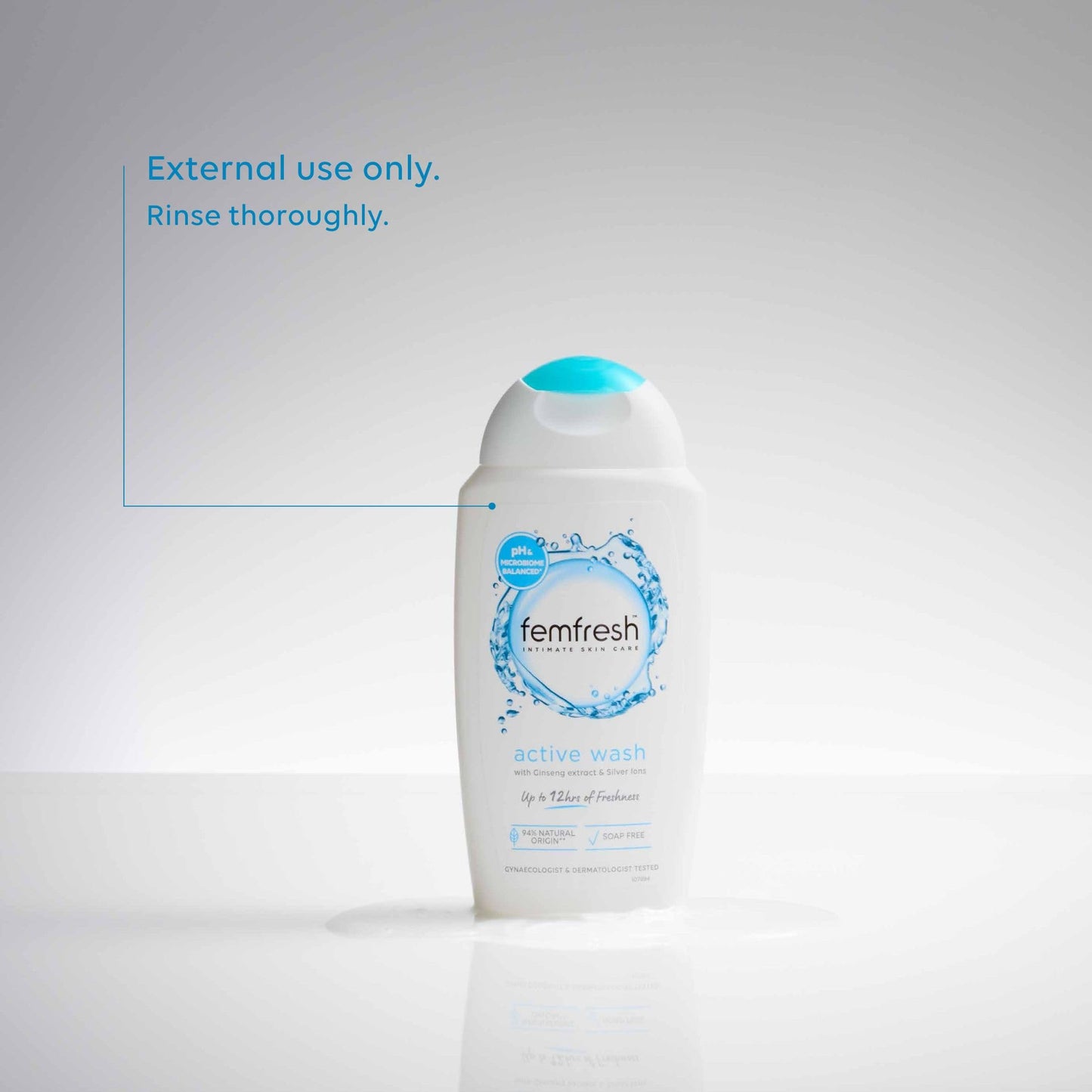 Femfresh Ultimate Care Active Vaginal Wash - Intimate Feminine Hygiene Shower Gel Cleanser - pH Balanced, Soap Free, Fragrance Free Gel Formula with 12-hour Sweat Protection - 6 x 250ml Multi Pack