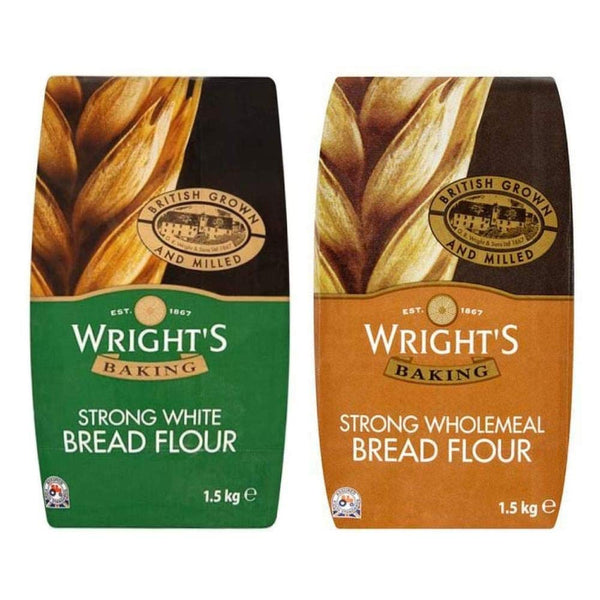 Wright's Baking Strong Bread Flour Selection - White 1.5kg / Wholemeal 1.5kg (One of Each)