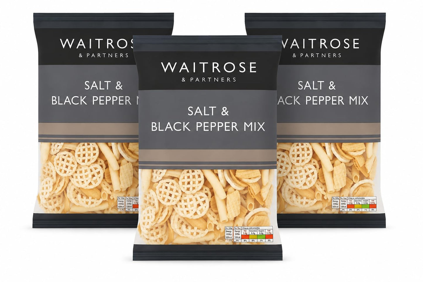 Waitrose Salt & Black Pepper Snack Mix Sharing Crisps 150g, Pack of 3