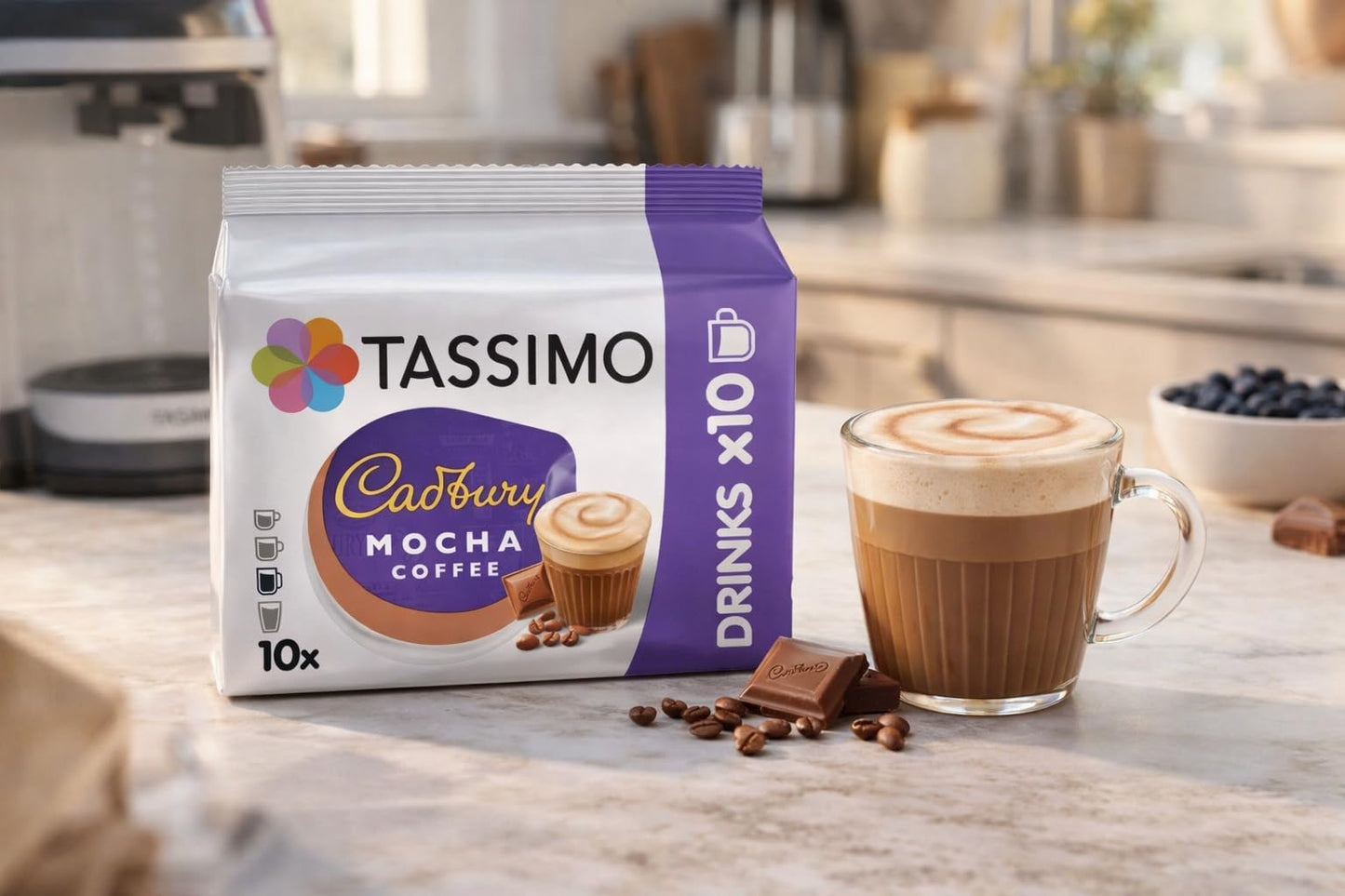 Tassimo Cadbury Mocha Coffee Pods x10 (Pack of 1, Total 10 Drinks) Smooth & Creamy Hot Drink Coffee Capsules