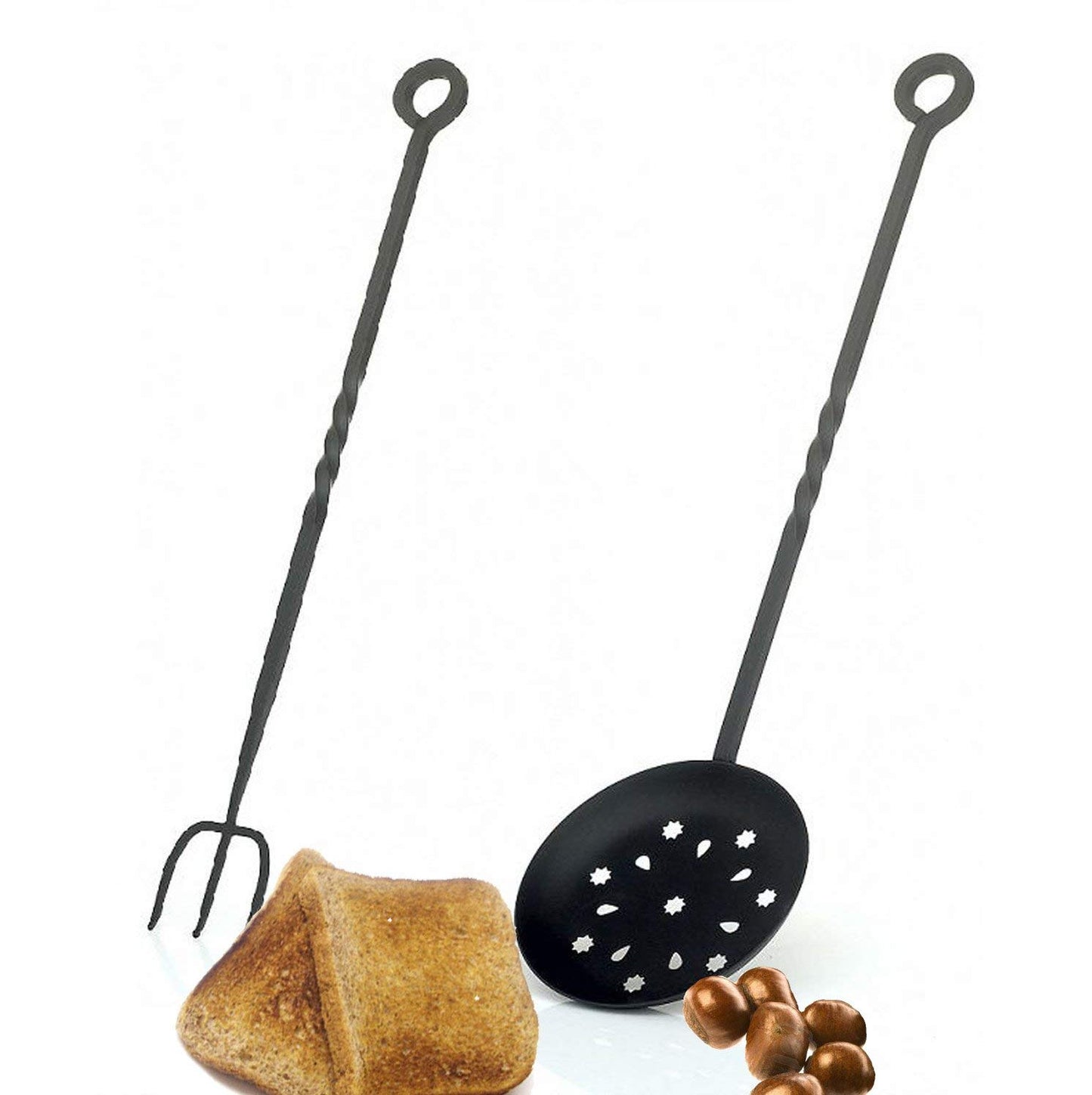 Victor Enamelled Chestnut Roaster and Toasting Fork Set, Steel, Black, 57x15.5x5 cm