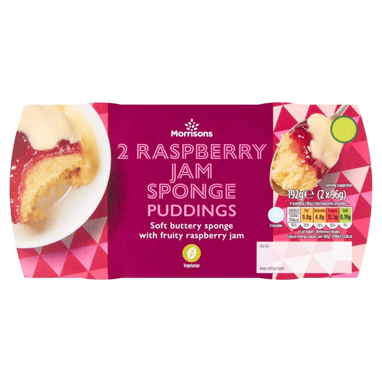 Morrisons Raspberry Jam Sponge Puddings 2 x 96g (192g)