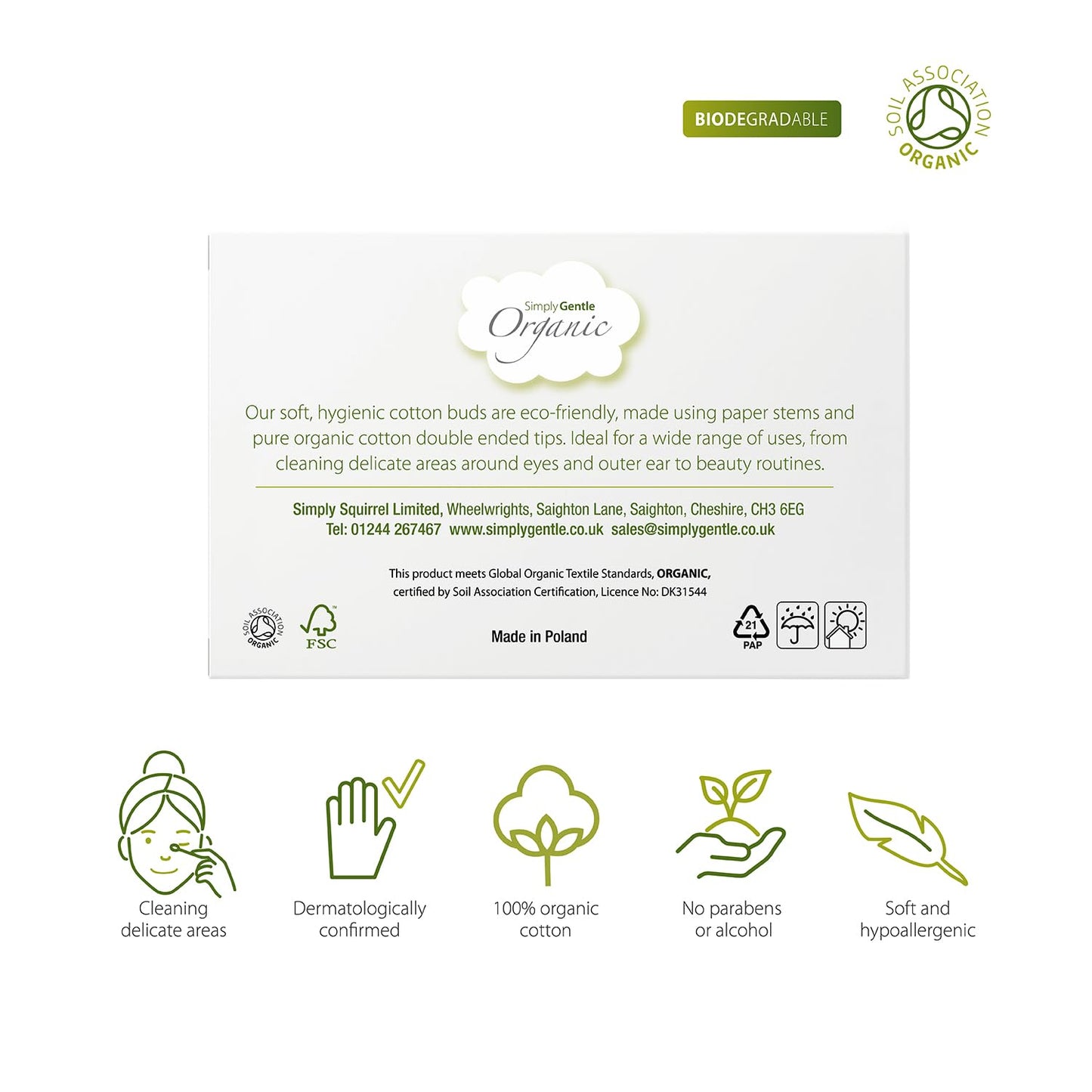 Simply Gentle Organic Cotton Buds with Paper Stems - Eco-Friendly – Sustainable – Biodegradable – Plastic Free – 100% Organic Cotton – 200 Buds Per Pack (Pack of 6)