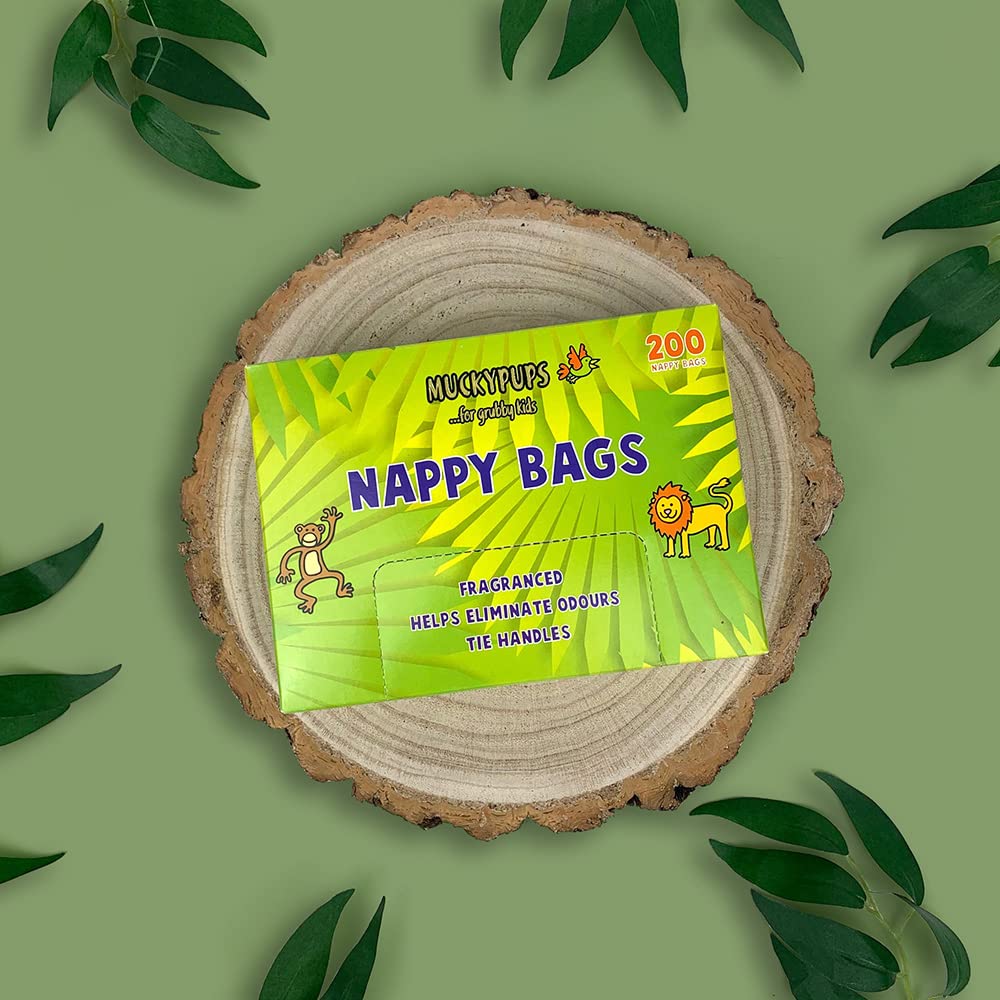 Muckypups Disposable Nappy Bags Fragranced & Tie Handles - 200 x Mucky Pups Nappy Sacks per Pack