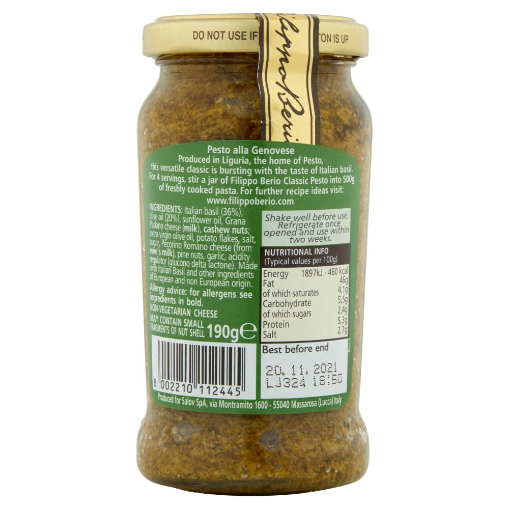 Filippo Berio Classic Green Pesto 6 Bottles of 190 g