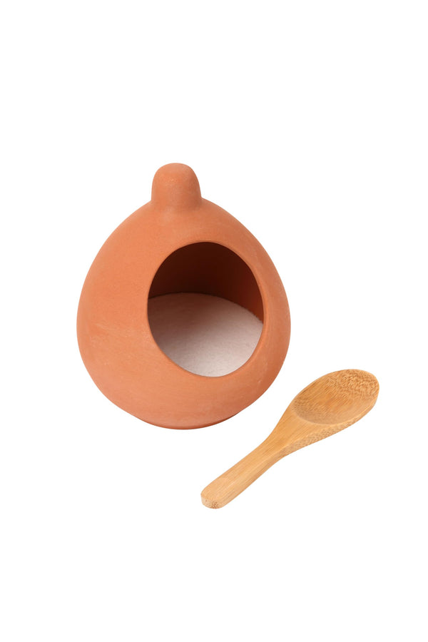 Salt Cellar and Spoon Set in Terracotta