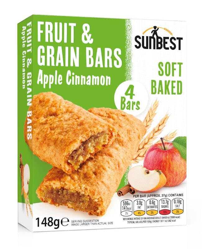 Sunbest 4 Pack Apple & Cinnamon Fruit & Grain Bars (4x 37g)