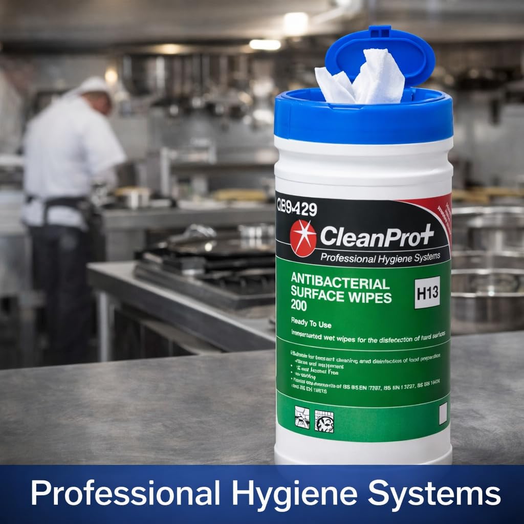 CleanPro+ Antibacterial Surface Wipes, Food Safe, Alcohol-Free, Ready to Use, 200 Wipes