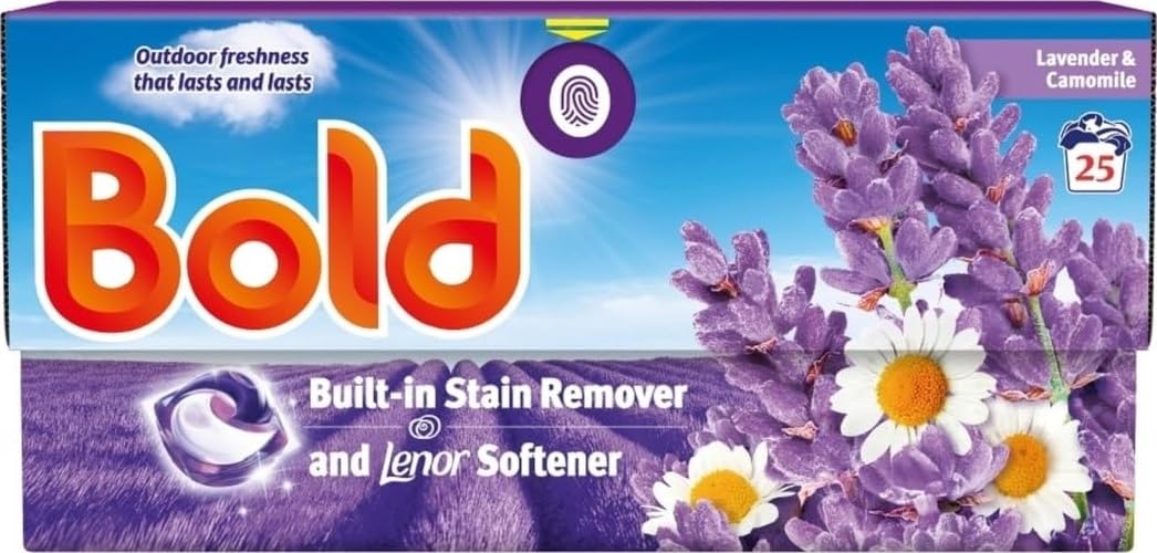 Bold PODS® Washing Liquid Laundry Detergent Capsules 25 Washes, Lavender & Camomile, Outdoor Freshness That Lasts And Lasts, With Built-In Lenor Softener