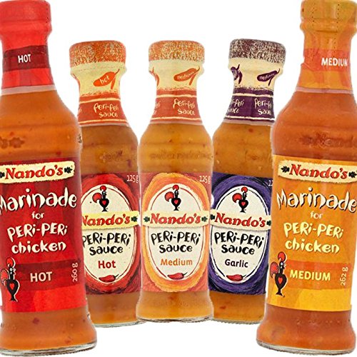 Nando's Lovers Peri-Peri Sauces and Marinades Gift Set 125ml Medium, Hot and Garlic Sauce + 262ml Medium and Hot Marinades