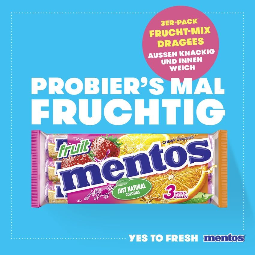 Mentos Chewy Dragees Fruit 3 x 38g
