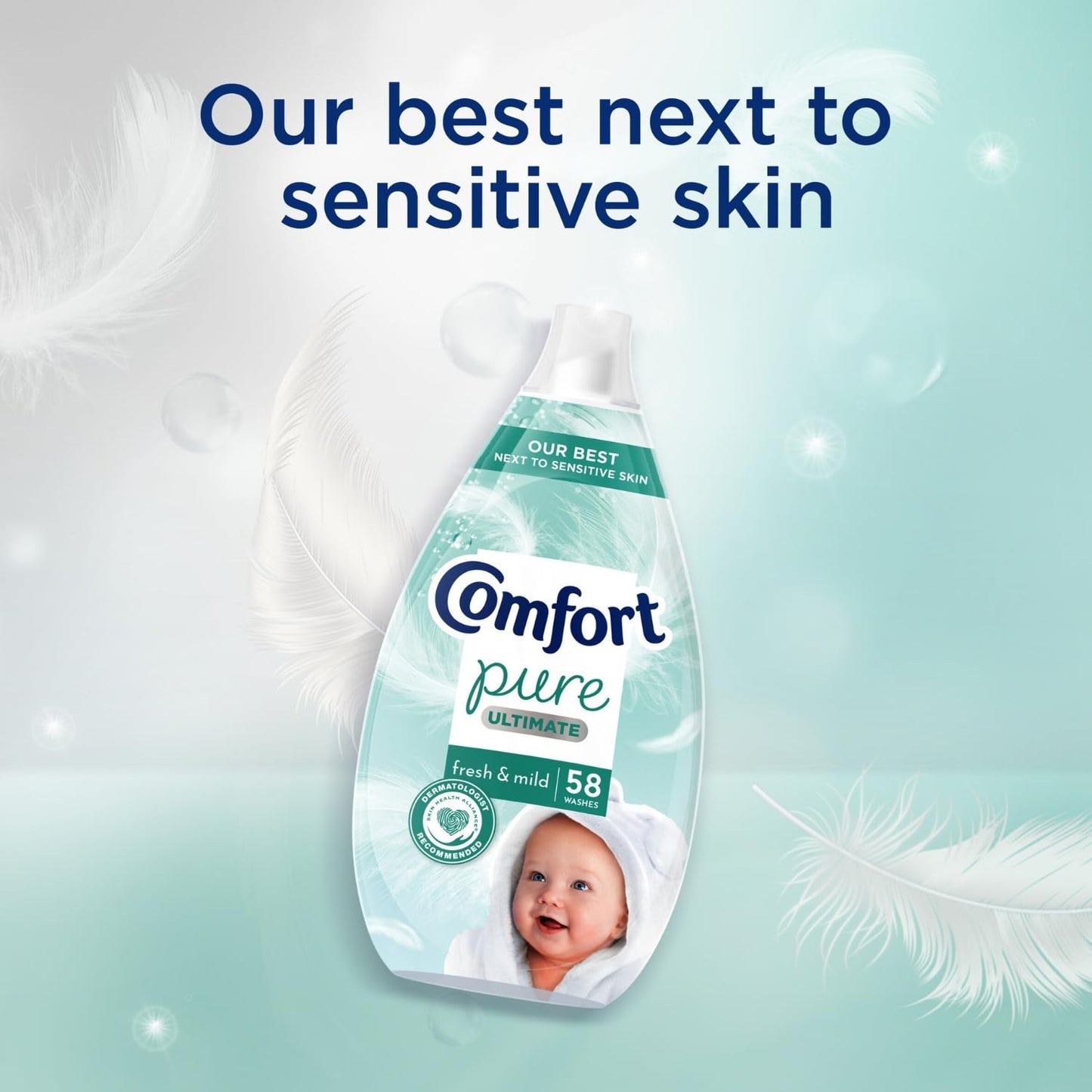 Comfort Pure Fabric Conditioner Ultimate Care Fresh and Mid with Lasting Fragrance Intense Liquid Fabric Softener Suitable for Sensitive Skin 58 Washes, 870ml Pack of 3