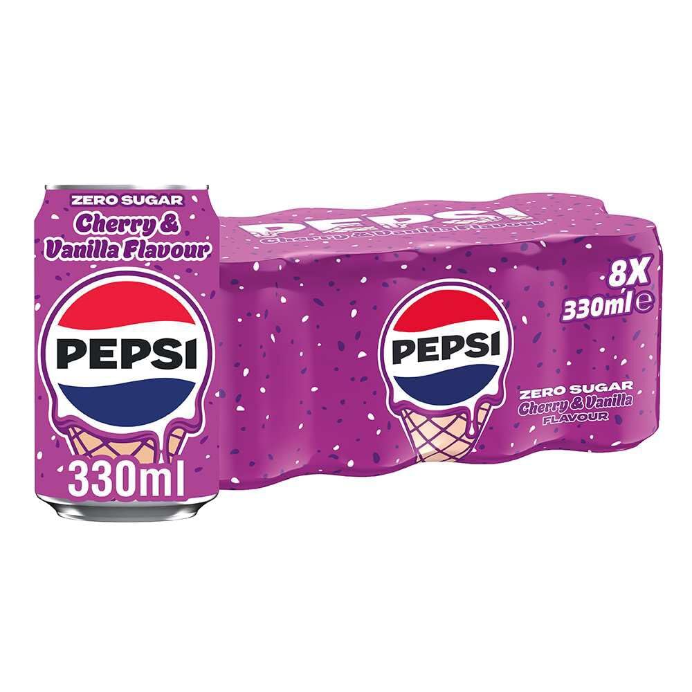 Pepsi Zero Sugar Cherry and Vanilla Ice Cream Flavour 330ml Can (Pack of 8)