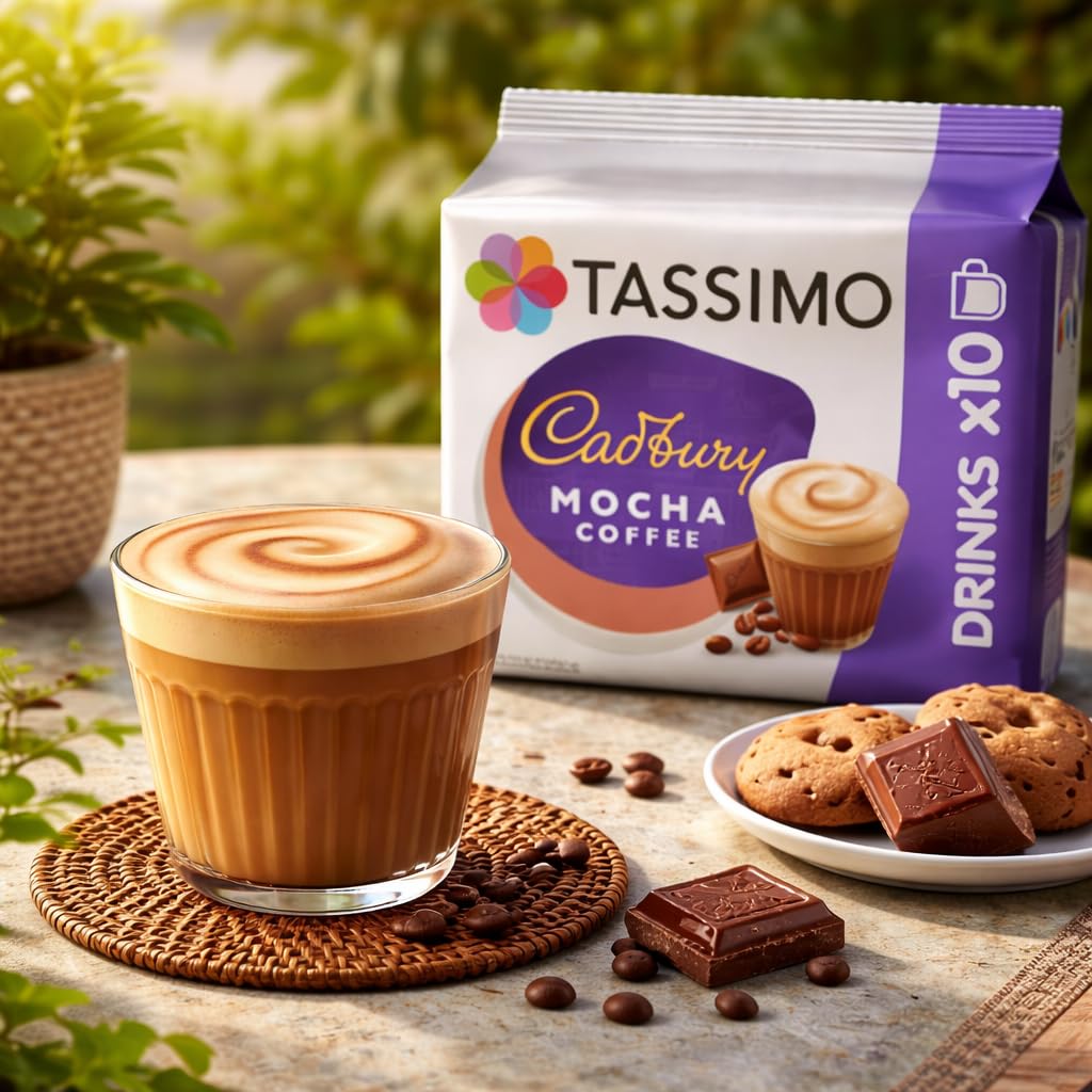 Tassimo Cadbury Mocha Coffee Pods x10 (Pack of 1, Total 10 Drinks) Smooth & Creamy Hot Drink Coffee Capsules
