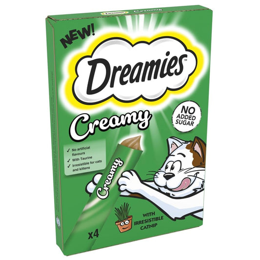 Dreamies Creamy Adult Cat & Kitten Treats with Irresistible Catnip 4x40g