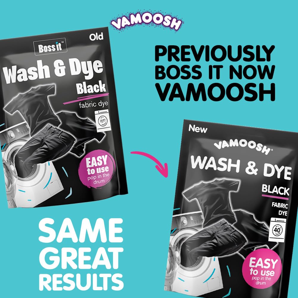 Vamoosh Wash & Dye Black 350g, Intense Black Dye for Clothes - Easy to Use Fabric Colour for Washing Machine, Just Pop in The Drum for Fresh-Looking Results