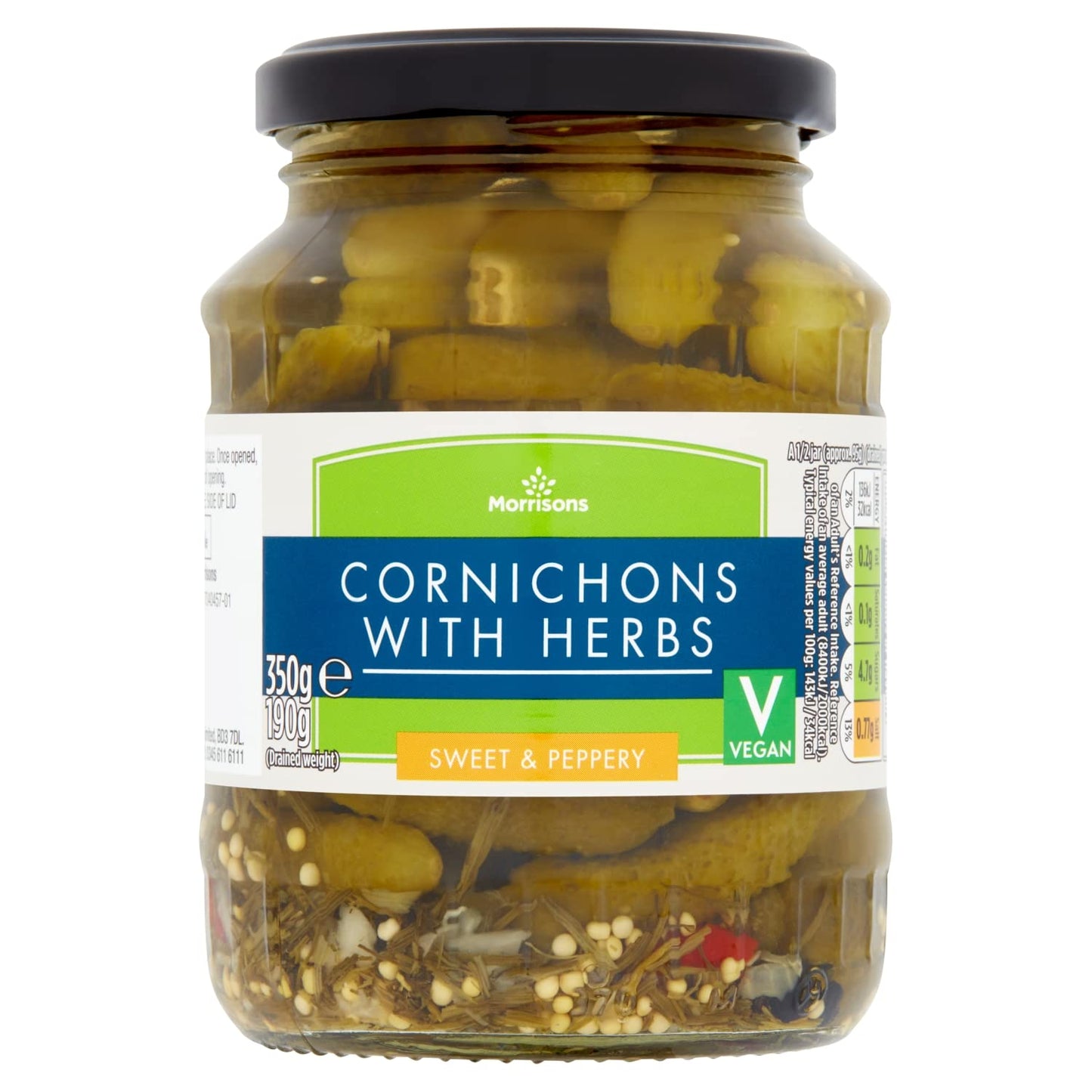 Morrisons Cornichilled: 33 to 38 degreesons With Herbs 350G
