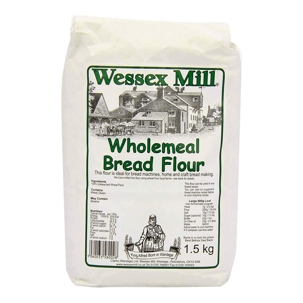 Wessex Mill Wholemeal Bread Flour - Premium Quality Flour for Bread Making, 5 x 1.5 kg