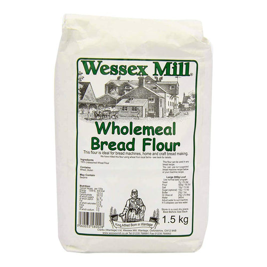 Wessex Mill Wholemeal Bread Flour - Premium Quality Flour for Bread Making, 5 x 1.5 kg
