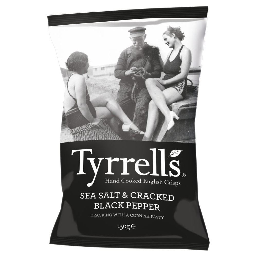 Tyrrells Hand Cooked English Crisps - Sea Salt & Black Pepper (150g)